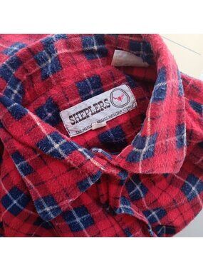 True Vintage Flannel Shirt Small 1980s Rockabilly Red/Blue Checker by Sheplers